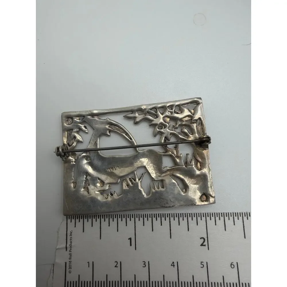 Vintage Art Nouveau Gazelle Brooch: Sterling Silver Victorian Revival Jewelry